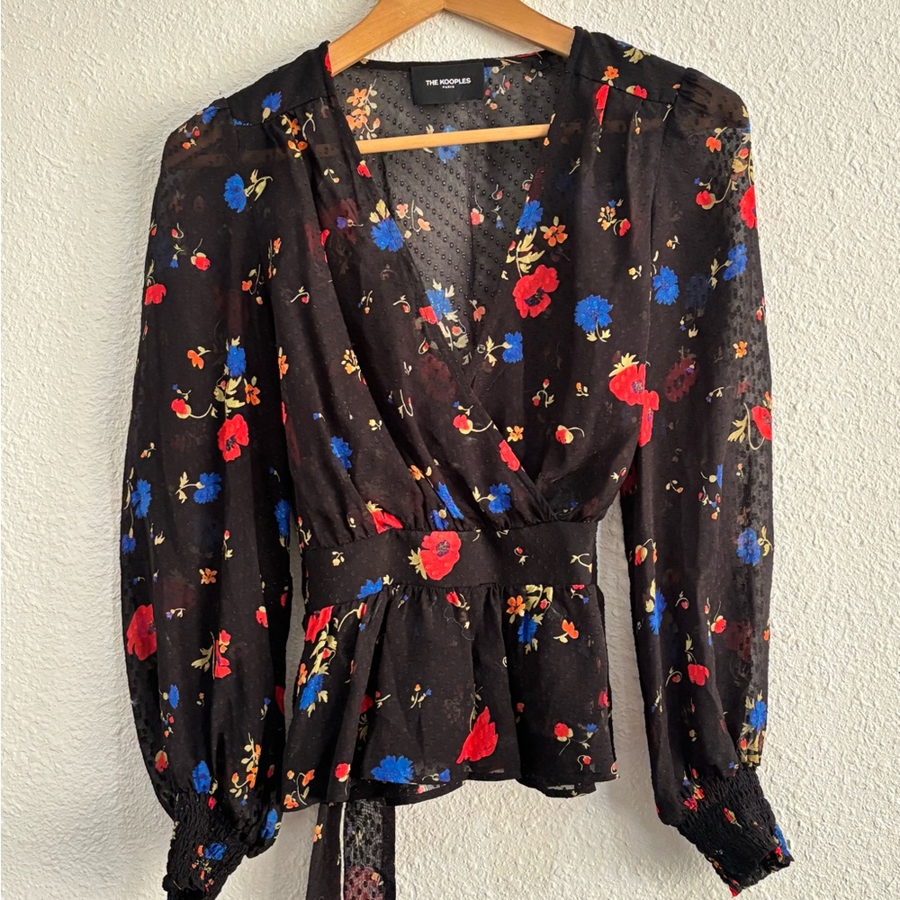 The Kooples Black Floral Silk Women's Top